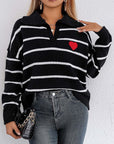 Striped Johnny Collar Long Sleeve Sweater