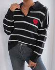 Striped Johnny Collar Long Sleeve Sweater