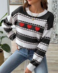 Heart Round Neck Long Sleeve Sweater