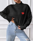 Heart Turtleneck Long Sleeve Sweater