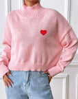 Heart Turtleneck Long Sleeve Sweater