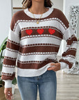 Heart Round Neck Long Sleeve Sweater