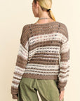 Davi & Dani Contrast Striped Crochet Drop Shoulder Knit Cover Up