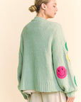 Davi & Dani Fuzzy Smile Open Front Long Sleeve Cardigan