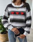 Heart Round Neck Long Sleeve Sweater