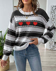 Heart Round Neck Long Sleeve Sweater