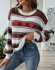 Heart Round Neck Long Sleeve Sweater