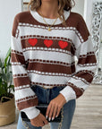 Heart Round Neck Long Sleeve Sweater