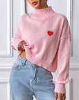 Heart Turtleneck Long Sleeve Sweater