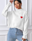 Heart Turtleneck Long Sleeve Sweater