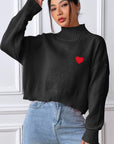 Heart Turtleneck Long Sleeve Sweater