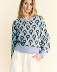 Davi & Dani Scale Jacquard Round Neck Drop Shoulder Sweater