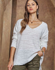 ADORA High-Low Side Slit V-Neck Sweater