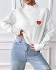 Heart Turtleneck Long Sleeve Sweater