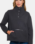 Zenana Turtleneck Half Snap Fleece Sweatshirt