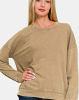 Zenana Washed Round Neck Dropped Shoulder Sweatshirt