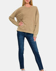 Zenana Washed Round Neck Dropped Shoulder Sweatshirt