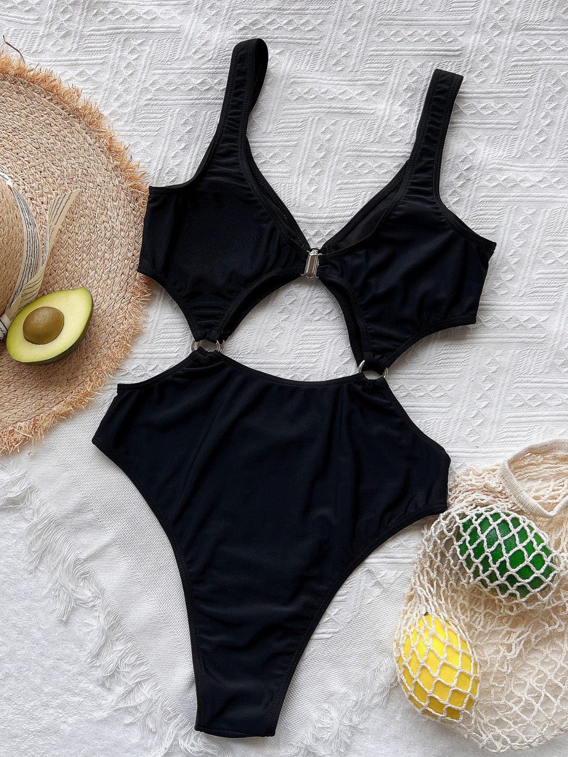 Black Cutout Plunge One-Piece Swimwear