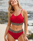 Gray Leopard Trim Scoop Neck Bikini Set