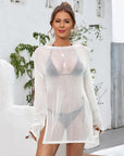 Light Gray Slit Boat Neck Dropped Shoulder Cover-Up