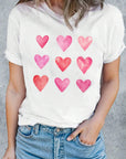 Heart Round Neck Short Sleeve T-Shirt