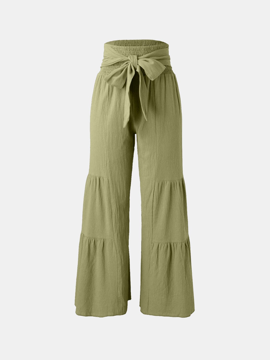 White Smoke Tied Ruched Wide Leg Pants