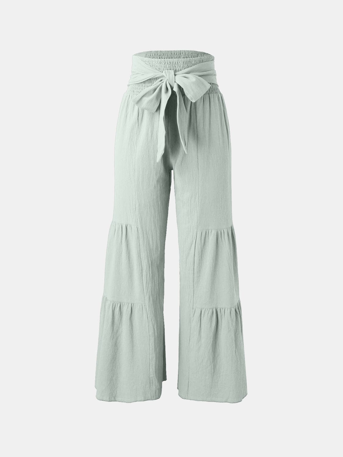 White Smoke Tied Ruched Wide Leg Pants