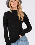 SAGE + FIG Glitter Mock Neck Lettuce Hem Long Sleeve Top