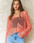 ADORA Crochet Long Sleeve Knit Cover Up with Big Pocket