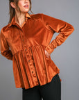 Umgee Peplum Button Up Long Sleeve Shirt