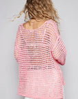 POL Side Slit Openwork Long Sleeve Knit Cover Up