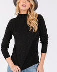 SAGE + FIG Glitter Mock Neck Lettuce Hem Long Sleeve Top