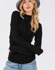 SAGE + FIG Glitter Mock Neck Lettuce Hem Long Sleeve Top