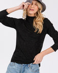 SAGE + FIG Glitter Mock Neck Lettuce Hem Long Sleeve Top