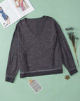 Waffle-Knit Notched Long Sleeve Sweatshirt