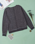 Waffle-Knit Notched Long Sleeve Sweatshirt