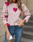 Angel Wings Contrast Heart Round Neck Long Sleeve Sweater