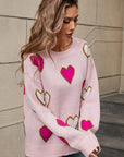 Angel Wings Contrast Heart Round Neck Long Sleeve Sweater