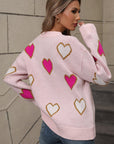 Angel Wings Contrast Heart Round Neck Long Sleeve Sweater