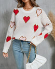 Angel Wings Contrast Heart Round Neck Long Sleeve Sweater