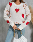 Angel Wings Contrast Heart Round Neck Long Sleeve Sweater