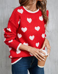 Angel Wings Contrast Trim Heart Round Neck Sweater