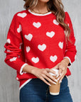 Angel Wings Contrast Trim Heart Round Neck Sweater