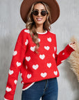 Angel Wings Contrast Trim Heart Round Neck Sweater