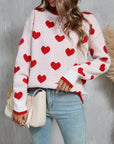 Angel Wings Contrast Trim Heart Round Neck Sweater