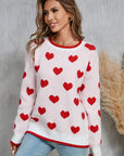 Angel Wings Contrast Trim Heart Round Neck Sweater