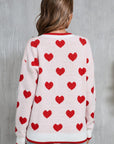 Angel Wings Contrast Trim Heart Round Neck Sweater