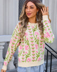 Angel Wings Flower Round Neck Long Sleeve Sweater