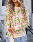 Angel Wings Flower Round Neck Long Sleeve Sweater