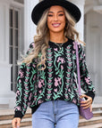 Angel Wings Flower Round Neck Long Sleeve Sweater